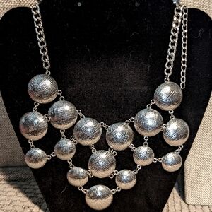 Vintage silver tone textured cabochon link statement costume necklace